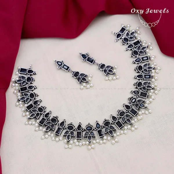 Elegant_Black_and_Silver_Pearl_Choker_Necklace_Set_with_Earrings_-_Oxy_Jewels