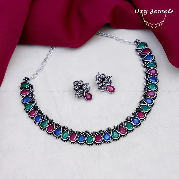 Elegant_Multicolor_Teardrop_Necklace_and_Earring_Set_-_Oxy_Jewels