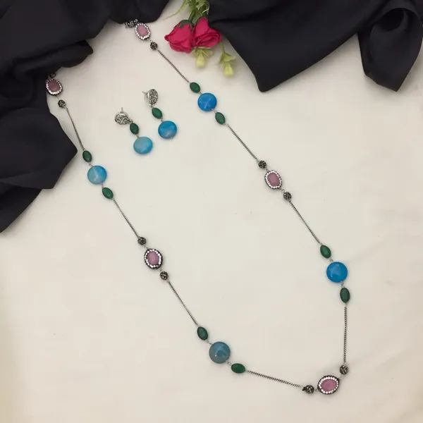 Long_Chain_Oxidised_Necklace_Set_-_Blue,_Pink,_Green_Ovals_&_Teardrops