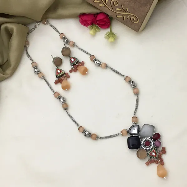 Oxidised_Long_Chain_Necklace_Set_-_Multicolor_Beads_&_Geometric_Shapes