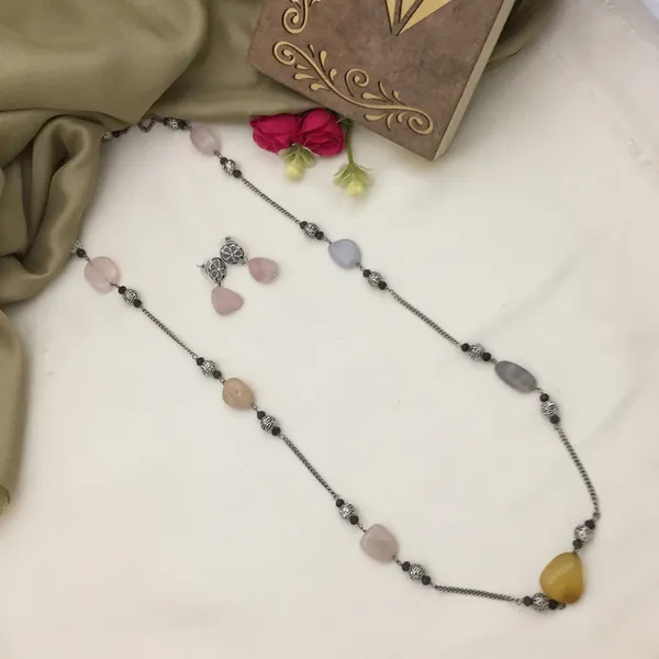 Long_Chain_Oxidised_Necklace_Set_-_Multicolor_Stones,_Teardrop_Shapes