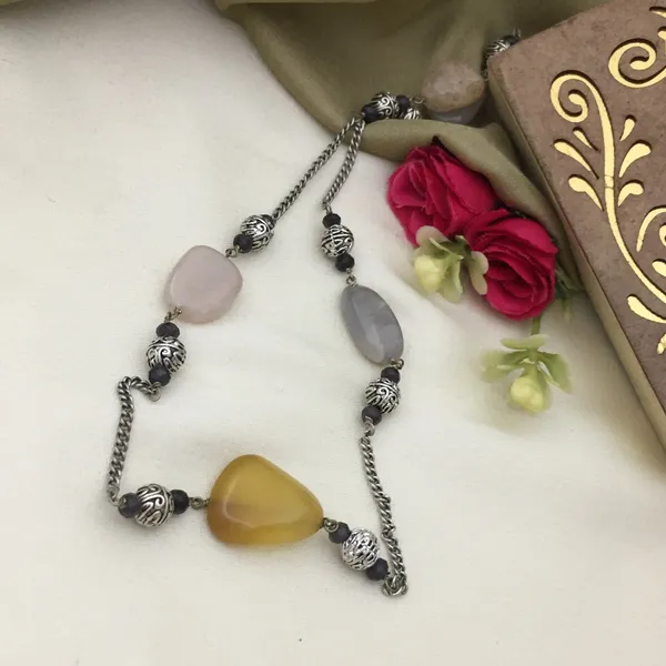 Long_Chain_Oxidised_Necklace_Set_-_Multicolor_Stones,_Teardrop_Shapes