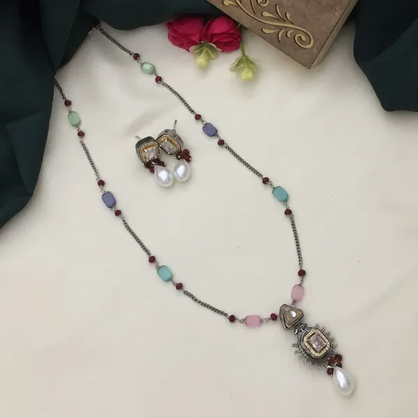 Oxidized_Long_Chain_Necklace_Set_-_Multicolor_Beads_&_Pearl_Drops