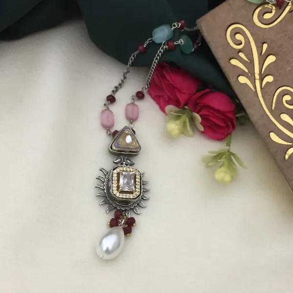 Oxidized_Long_Chain_Necklace_Set_-_Multicolor_Beads_&_Pearl_Drops