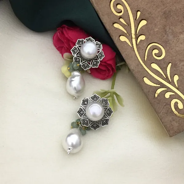 Oxidized_Long_Chain_Necklace_Set_-_Multicolor_Beads_&_Floral_Pendant_with_Earrings