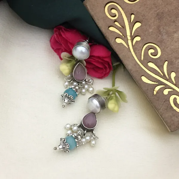 Multicolor_Gemstone_Long_Chain_Oxidized_Necklace_Set_with_Earrings_-_Geometric_Shapes