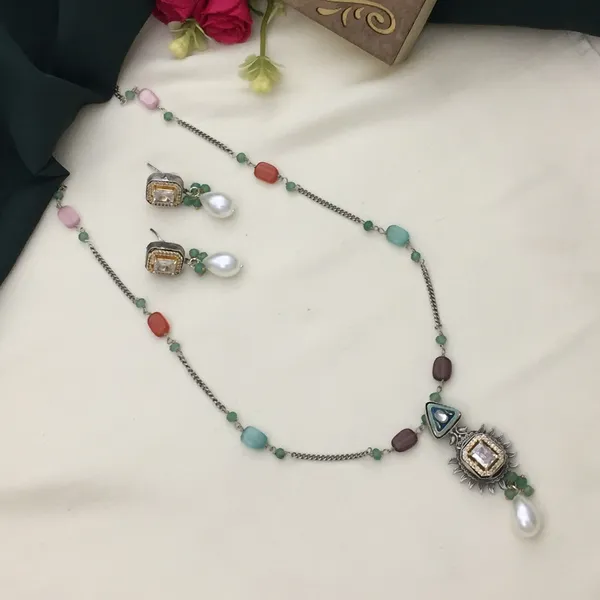 Elegant_Oxidized_Long_Chain_Necklace_Set_-_Multicolor_Beads_&_Geometric_Shapes