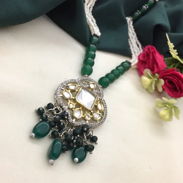 Oxidised_Green_and_White_Beaded_Necklace_Set_with_Square_and_Teardrop_Accents