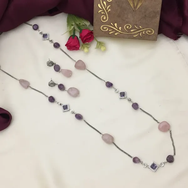 Elegant_Oxidized_Long_Chain_Set_-_Purple_&_Pink_Stones,_Square_&_Oval_Shapes