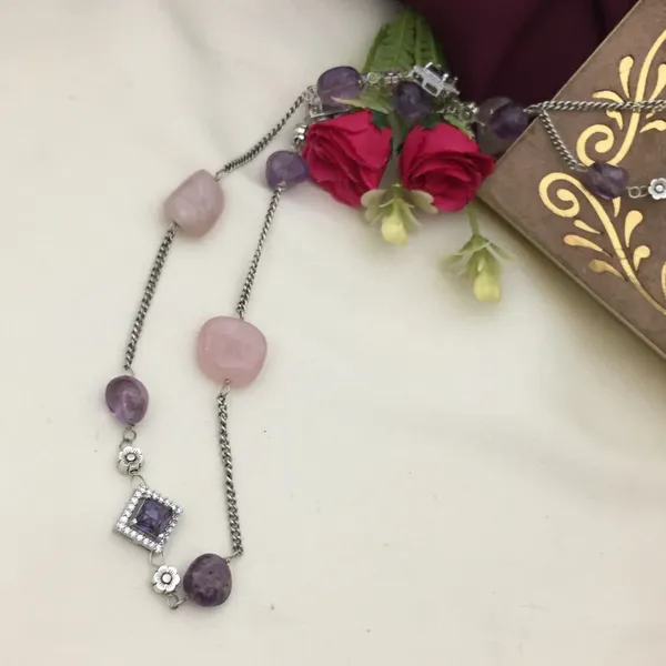 Elegant_Oxidized_Long_Chain_Set_-_Purple_&_Pink_Stones,_Square_&_Oval_Shapes