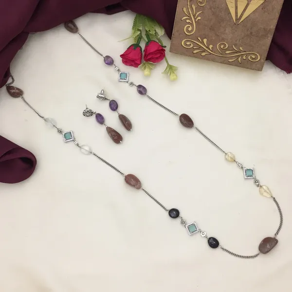 Elegant_Long_Chain_Necklace_Set_-_Oxidized_Silver_with_Multicolor_Gemstones_&_Teardrop_Shapes