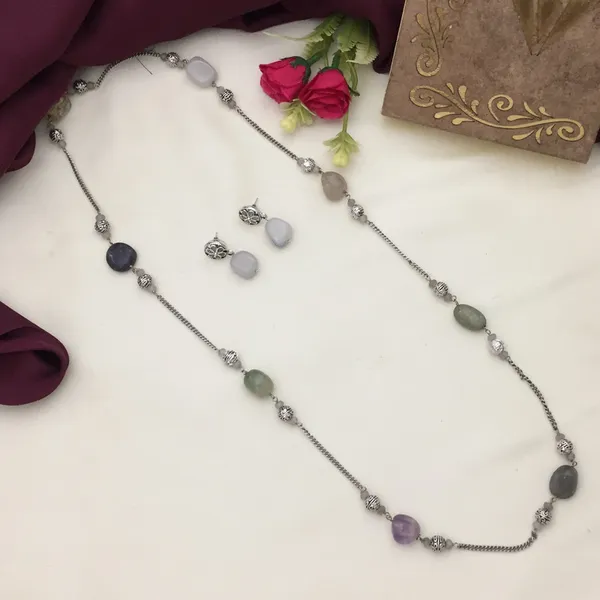 Long_Chain_Oxidized_Necklace_Set_-_Multicolor_Beads,_Silver_Accents,_Oval_&_Round_Shapes