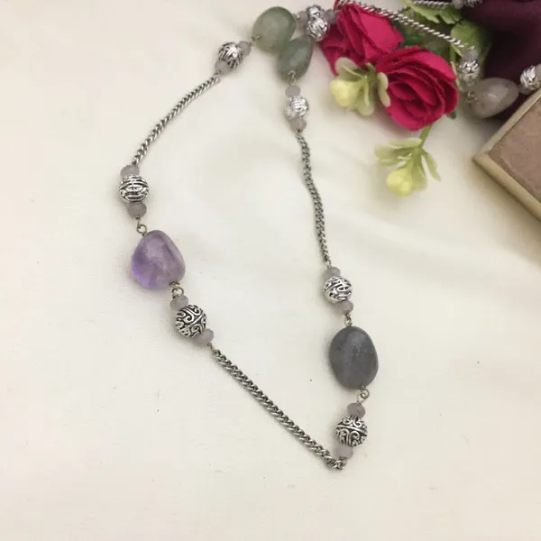 Long_Chain_Oxidized_Necklace_Set_-_Multicolor_Beads,_Silver_Accents,_Oval_&_Round_Shapes