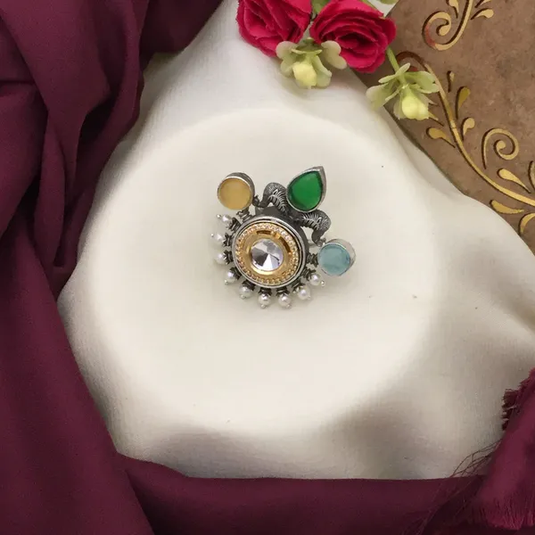 Multicolor_Teardrop_Oxidised_Silver_Ring_with_Pearl_Accents