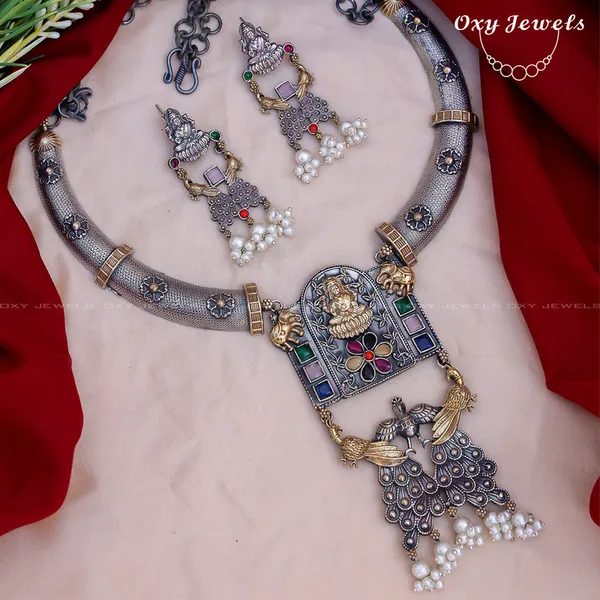 Oxidised_Dual_Tone_Silver_Necklace_Set_with_Multicolor_Stones_and_Elephant_Motif