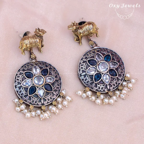 Oxidised_Dual_Tone_Elephant_Motif_Necklace_Set_-_Blue,_Gold,_Round_&_Rectangular_Shapes
