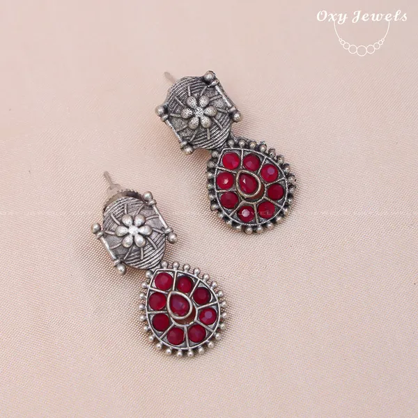 Oxidised_Dual_Tone_Silver_Necklace_Set_with_Red_and_Yellow_Floral_Design