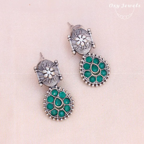 Oxidised_Dual_Tone_Silver_Necklace_Set_with_Green_&_Yellow_Oval_and_Floral_Designs
