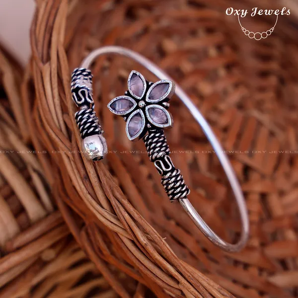 Oxidised_Silver_Floral_Bracelet_-_Pink_&_Silver