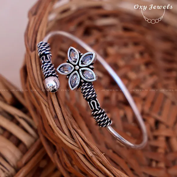 Oxidised_Silver_Floral_Bangle_-_Adjustable,_Black_&_Silver