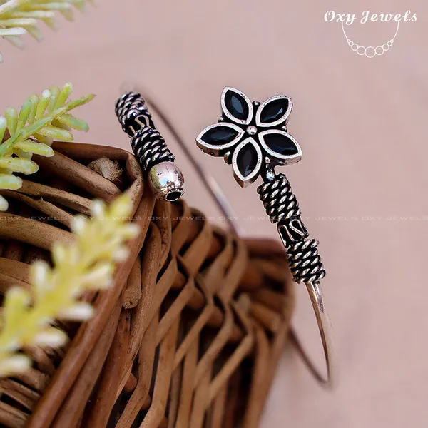 Oxidised_Silver_Floral_Bangle_-_Black_Petals,_Adjustable_Design
