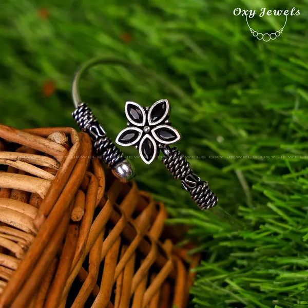 Oxidised_Silver_Floral_Bangle_-_Black_Petals,_Adjustable_Design