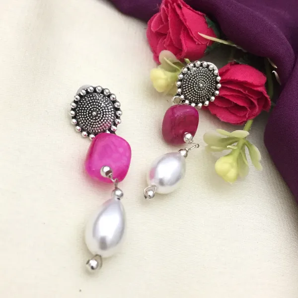 Pink_&_White_Long_Chain_Necklace_-_Oxidized_Silver,_Beads_&_Pearls