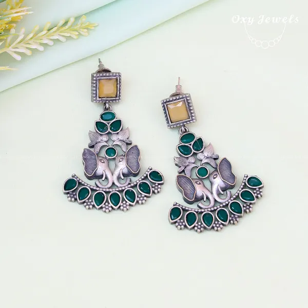 Handcrafted_Silver_Elephant_Design_Green_Stone_Earrings