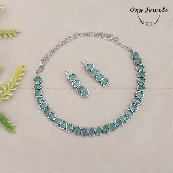Elegant_Green_Stone_Oxidised_Necklace_and_Earrings_Set