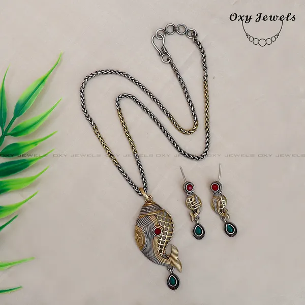 Vintage_Fish_Design_Oxidised_Necklace_and_Earrings_Set