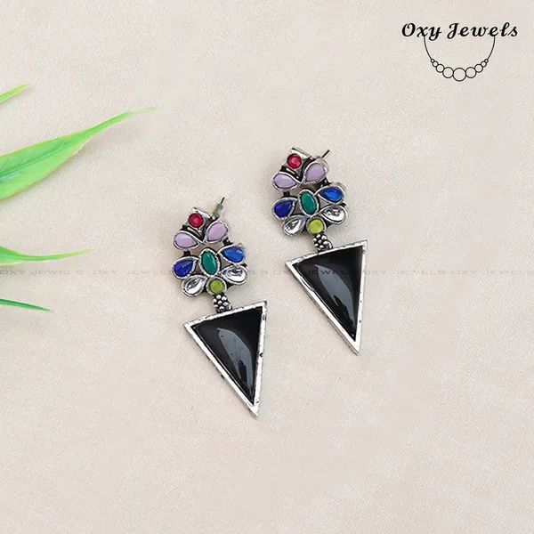 Multicolor_Floral_Oxidized_Triangle_Drop_Earrings