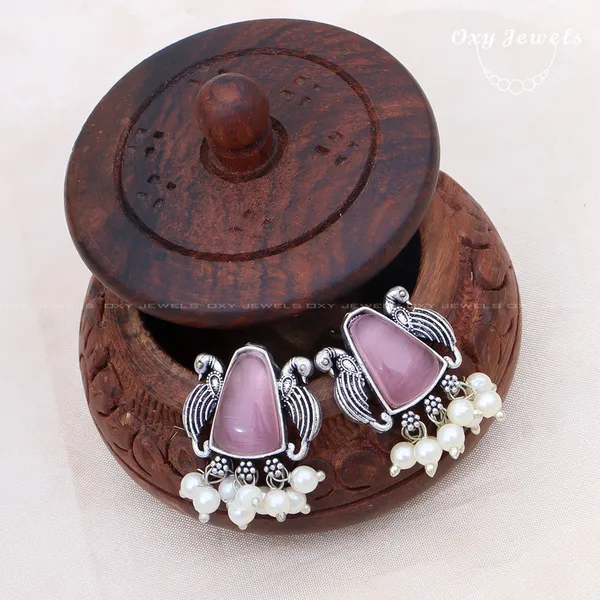 Oxidised_Silver_Necklace_Set_with_Pink_Stones_and_Pearl_Accents