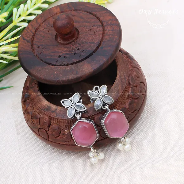 Pack_of_2_-_Oxidised_Silver_Earrings_with_Pink_and_Green_Stones_and_Pearl_Accents