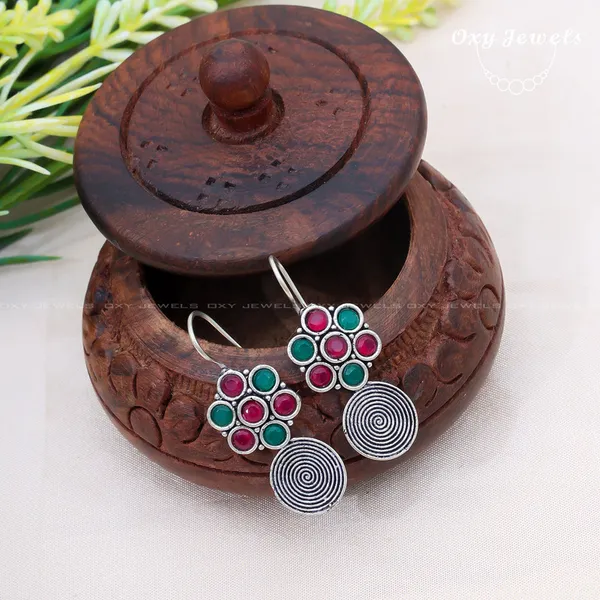Pack_of_2_-_Oxidised_Silver_Earrings_with_Pink_and_Green_Stones_and_Pearl_Accents