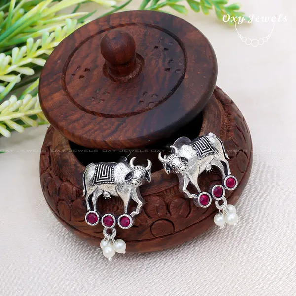 Pack_of_2_-_Oxidised_Silver_Bull_Earrings_with_Turquoise_and_Ruby_Accents