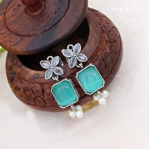 Pack_of_2_-_Oxidised_Silver_Earrings_with_Aqua_Blue_and_Pink_Stones,_Pearl_Accents