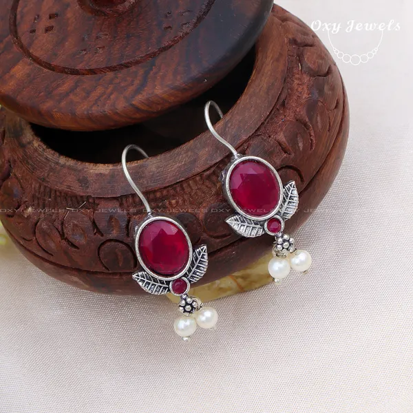 Pack_of_2_-_Oxidised_Silver_Earrings_Set_with_Red_and_Purple_Stones_and_Pearl_Accents