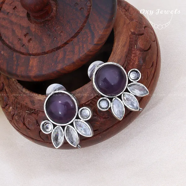 Pack_of_2_-_Oxidised_Silver_Earrings_Set_with_Red_and_Purple_Stones_and_Pearl_Accents