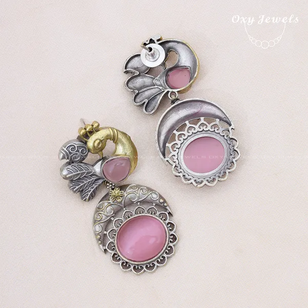 Oxidised_Dual_Tone_Peacock_Earrings_with_Pink_Stones