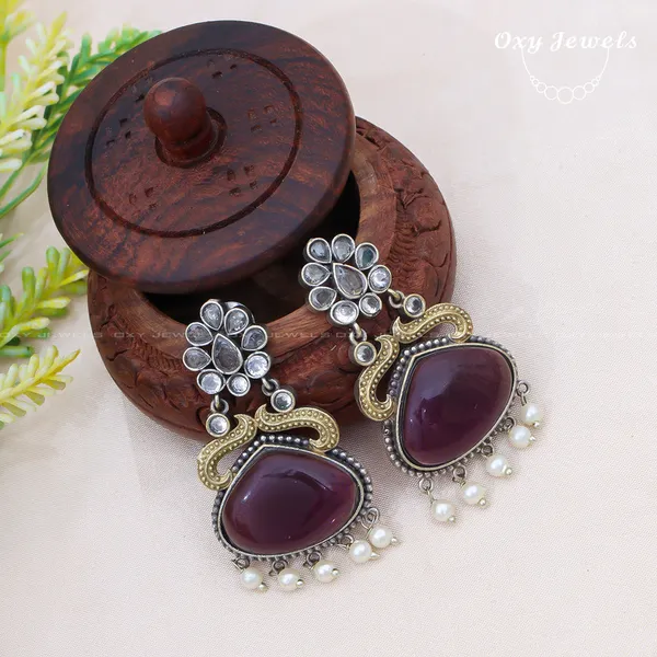 Oxidised_Dual_Tone_Earrings_with_Purple_Stones_and_Pearl_Accents
