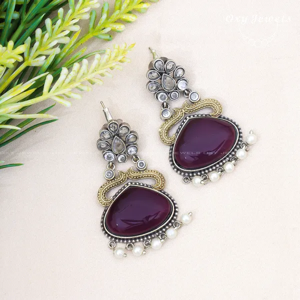Oxidised_Dual_Tone_Earrings_with_Purple_Stones_and_Pearl_Accents