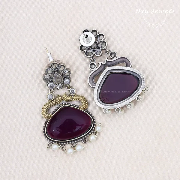 Oxidised_Dual_Tone_Earrings_with_Purple_Stones_and_Pearl_Accents