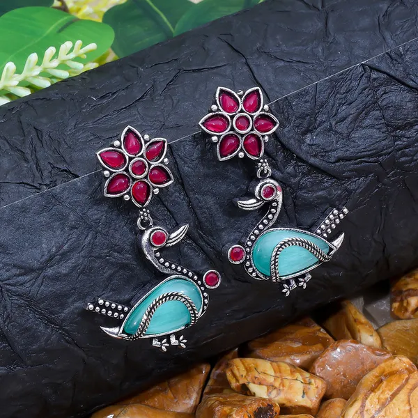 Duck_and_Floral_Design_Oxidised_Necklace_Set_with_Earrings_-_SkyBlue_Red