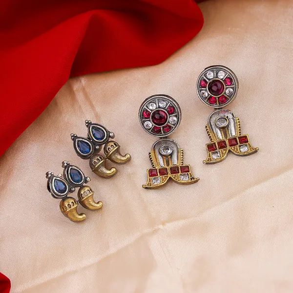Pack_of_2_-_Dual_Tone_Earrings_with_Red_and_Blue_Gem_Accents