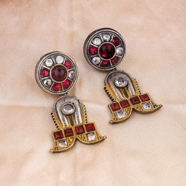 Pack_of_2_-_Dual_Tone_Earrings_with_Red_and_Blue_Gem_Accents