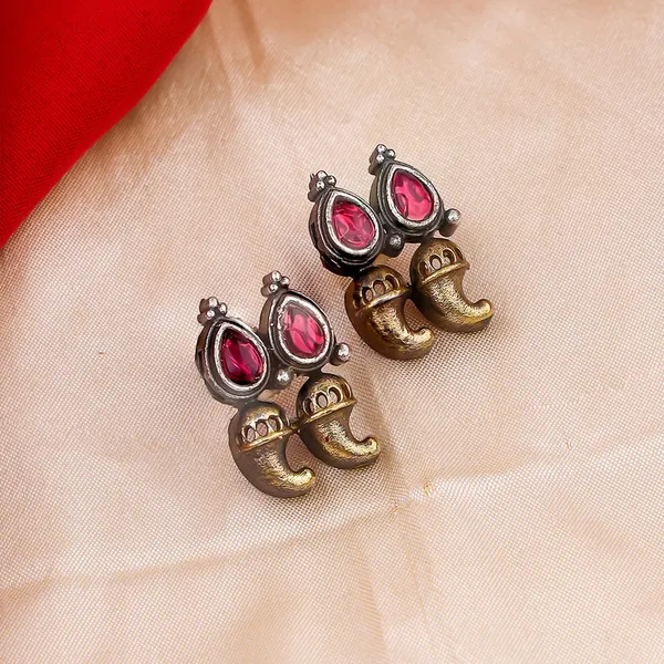 Pack_of_2_-_Dual_Tone_Earrings_with_Blue_and_Pink_Gemstones