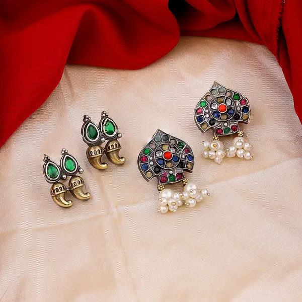 Pack_of_2_-_Dual_Tone_Earrings_with_Colorful_Gemstones_and_Pearls