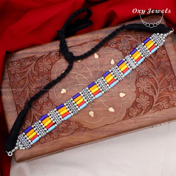 Multicolor_Oxidized_Silver_Choker_Necklace