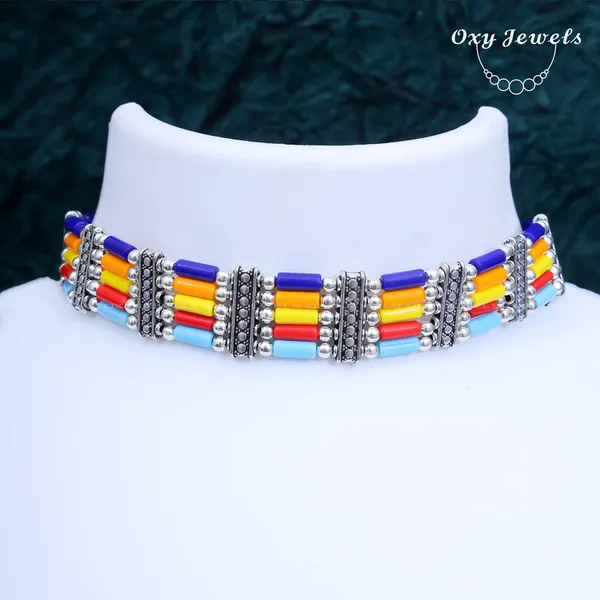 Multicolor_Oxidized_Silver_Choker_Necklace