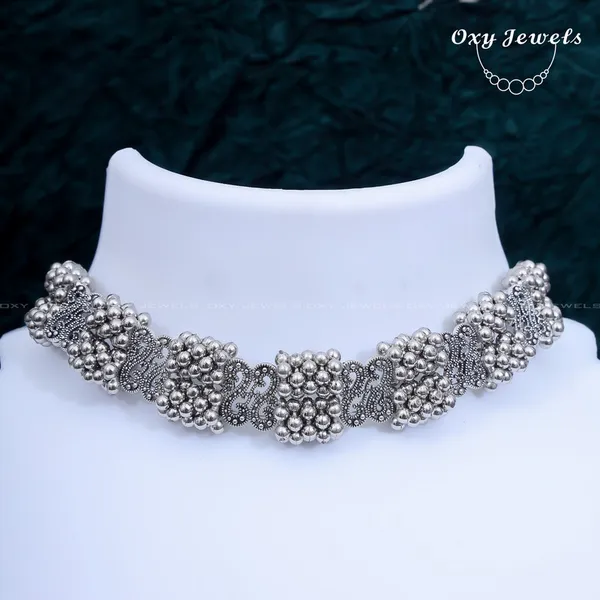 Antique_Silver_Oxidised_Choker_Necklace_with_Intricate_Bead_Detailing